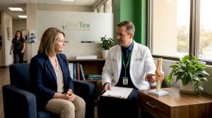 Physician discussing regenerative injection with patient