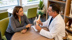 Patient and doctor discussing joint treatment