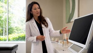 Medical consultant explaining biologic injections