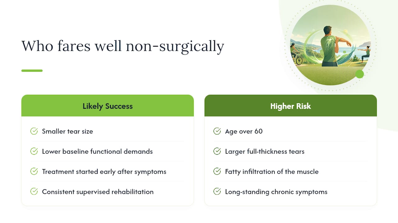 Who Tends to Succeed With Non-Surgical Rotator Cuff Care? — overview diagram