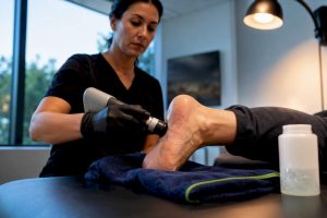 Shockwave therapy treatment applied to heel