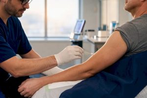 Clinician testing sensation after nerve block