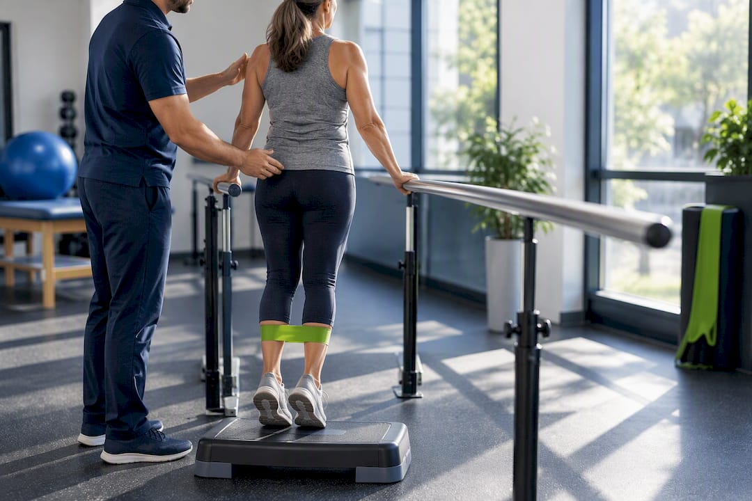 Patient performing guided knee rehabilitation exercise