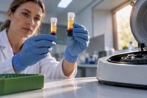 Clinician preparing concentrated PRP samples