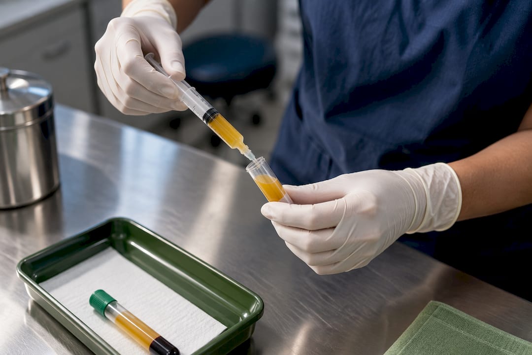 Clinician preparing PRP in sterile syringe