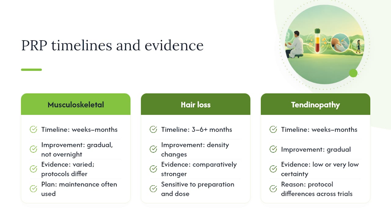 PRP timelines and evidence certainty comparison