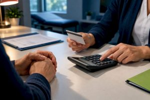 Hands reviewing nerve block procedure costs