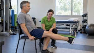 Patient performing a knee rehabilitation exercise
